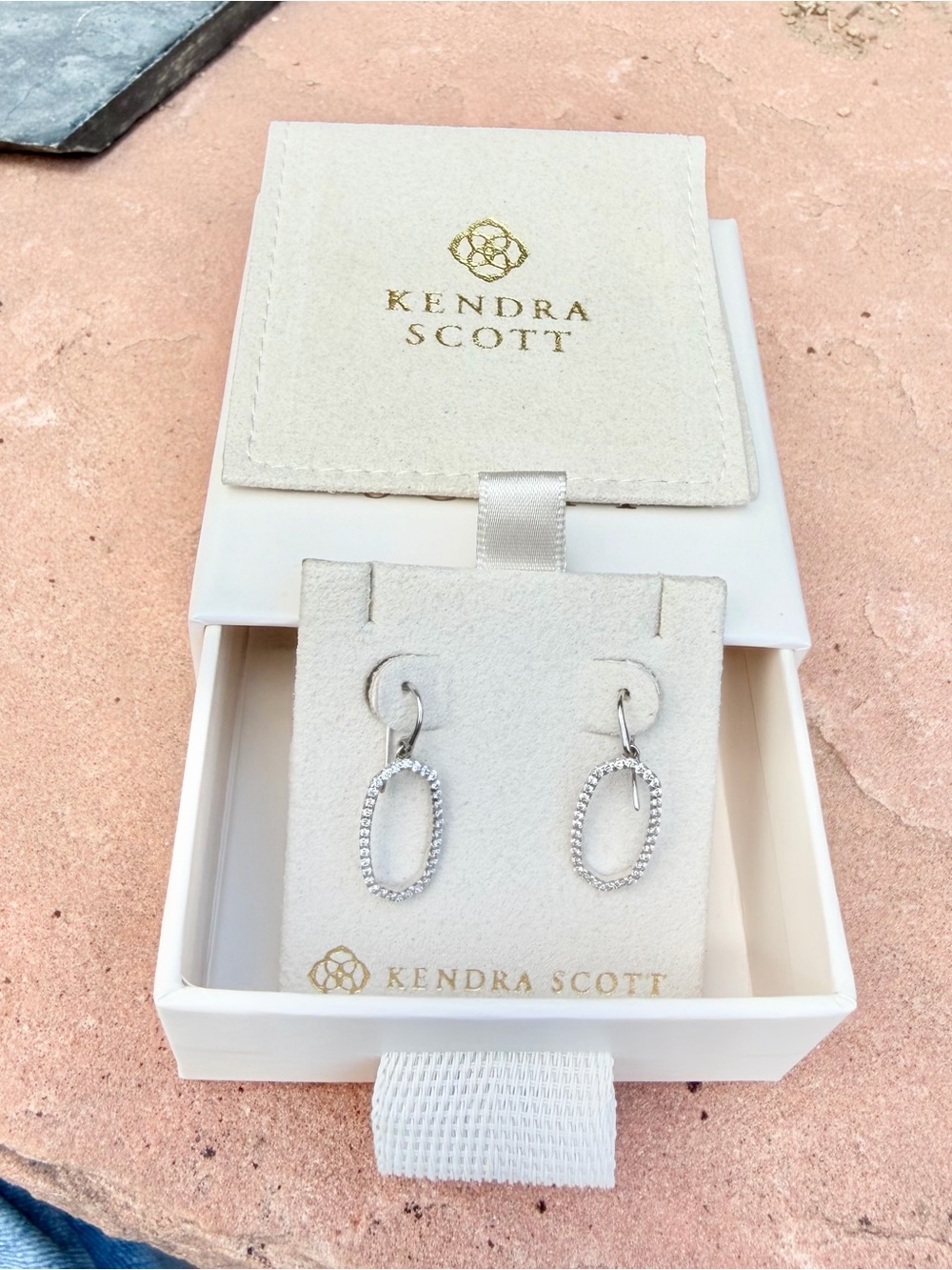 Kendra Scott 14k White Gold Oval Drop Earrings with Pave Diamonds